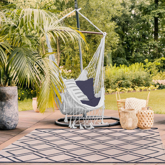 Superior Modern Diamond Lattice Indoor/ Outdoor Area Rug - Beige