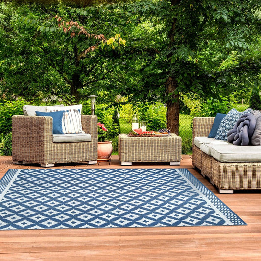 Superior Modern Geometric Lattice Indoor Outdoor Area Rug - Navy