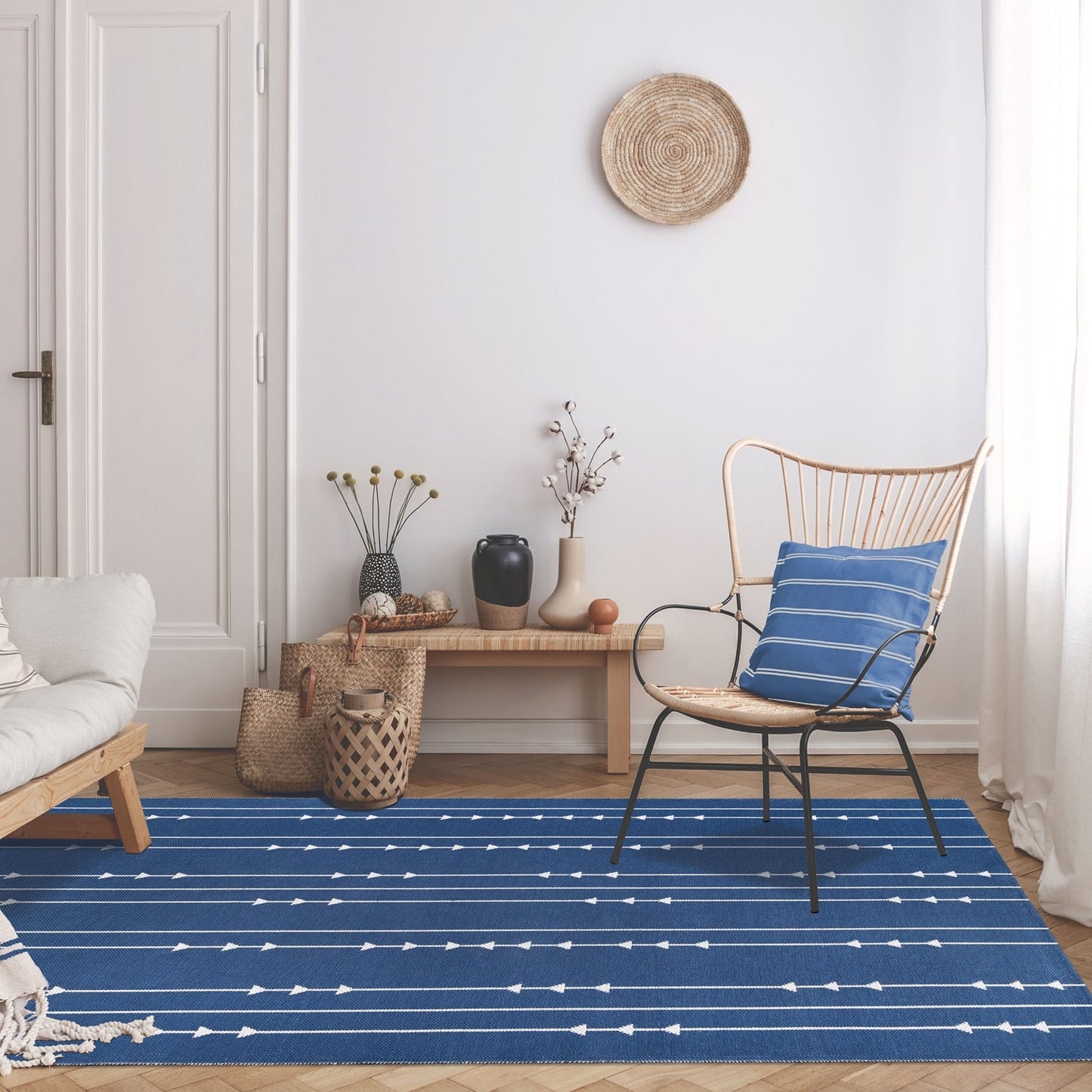 Superior Bohemian Arrow Line Pattern Indoor Outdoor Area Rug - Navy Blue