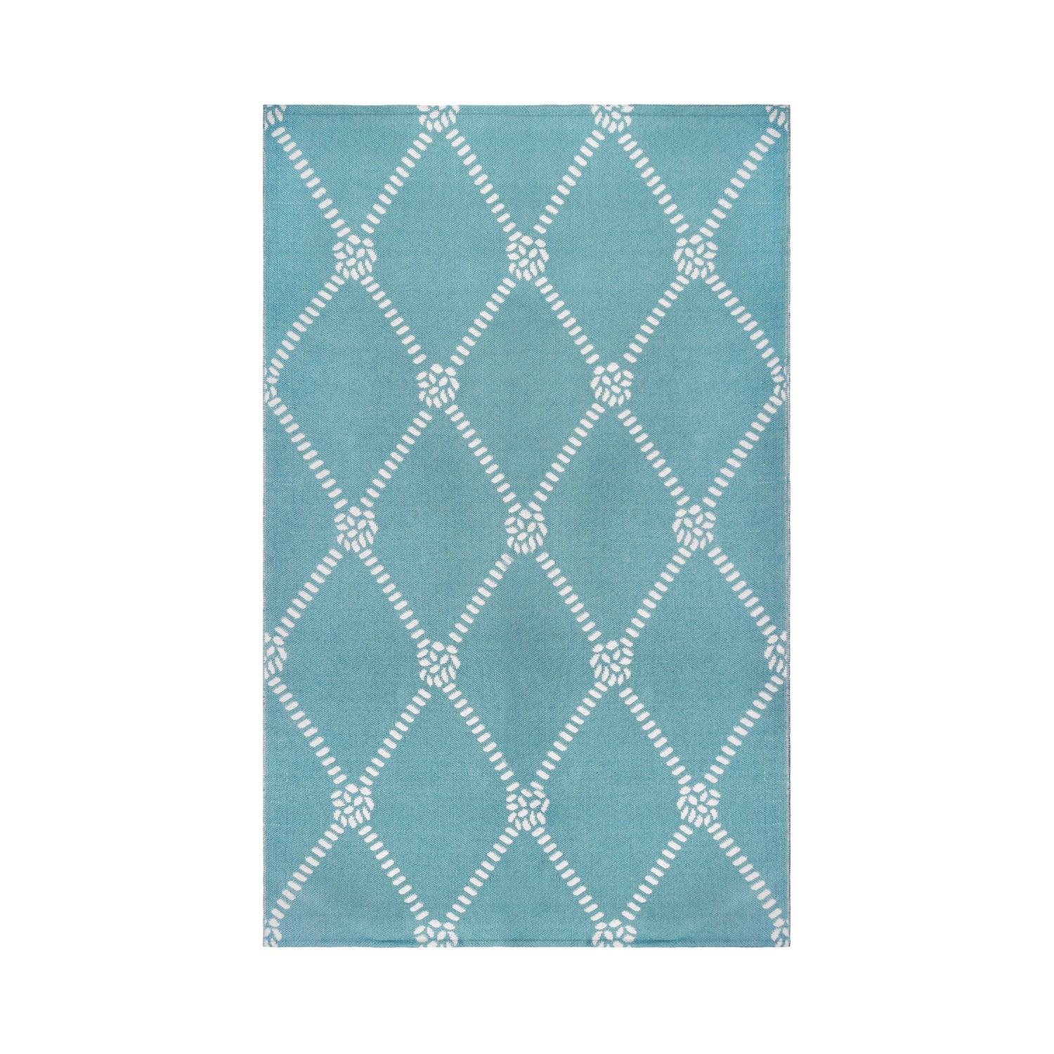 Superior Coastal Geometric Lattice Indoor Outdoor Luxurious Area Rug - Turquoise