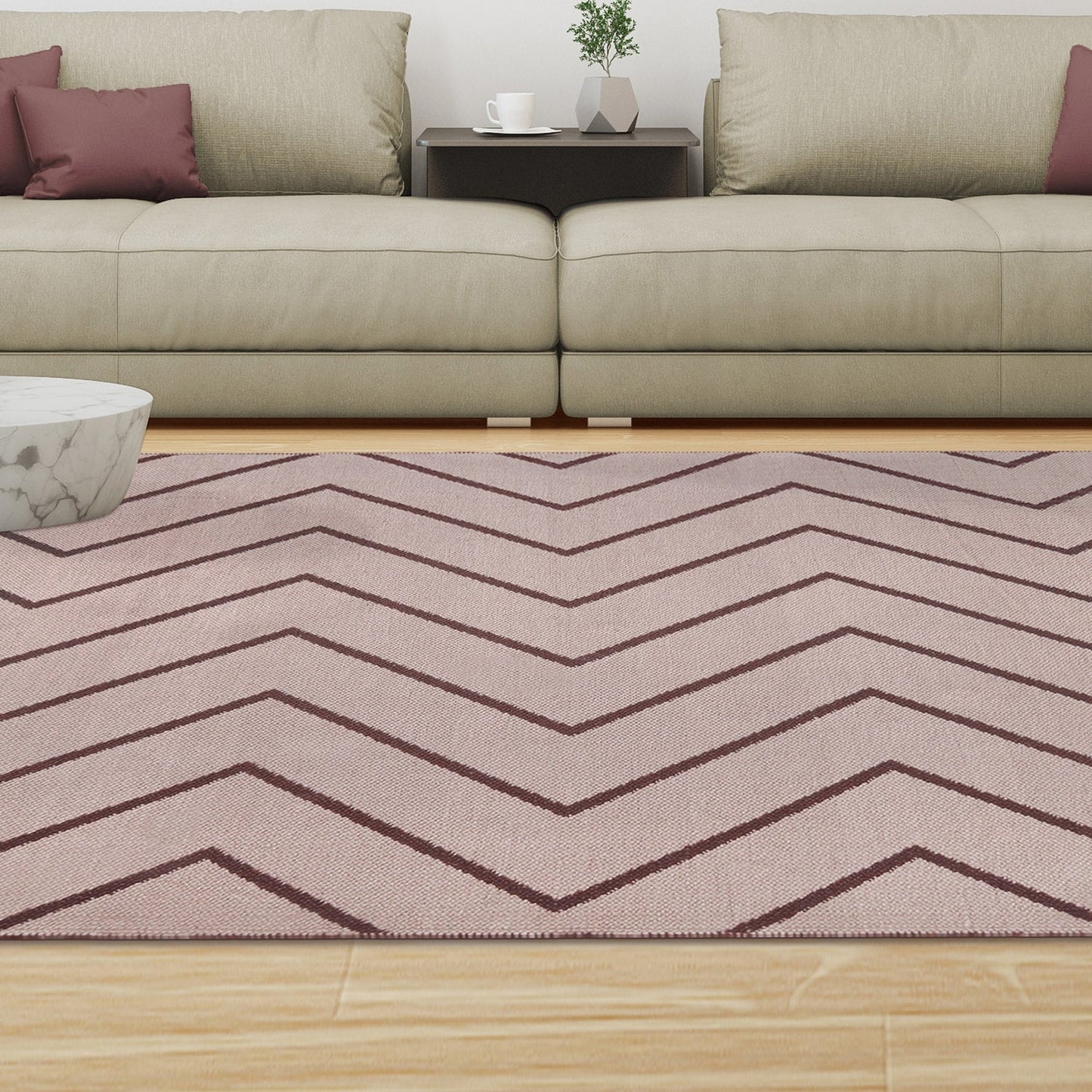 Superior Contemporary Chevron Zig-Zag Indoor Outdoor Area Rug - Beige