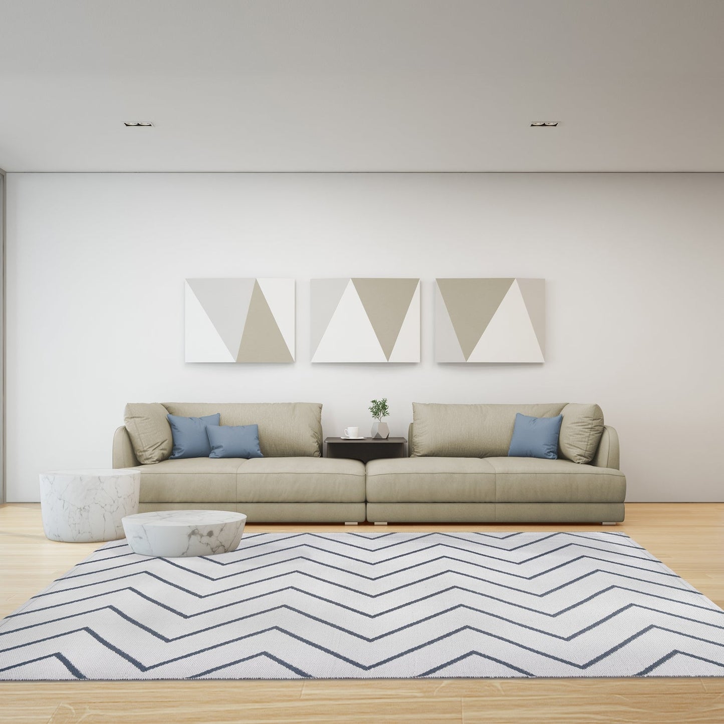 Superior Contemporary Chevron Zig-Zag Indoor Outdoor Area Rug - Ivory