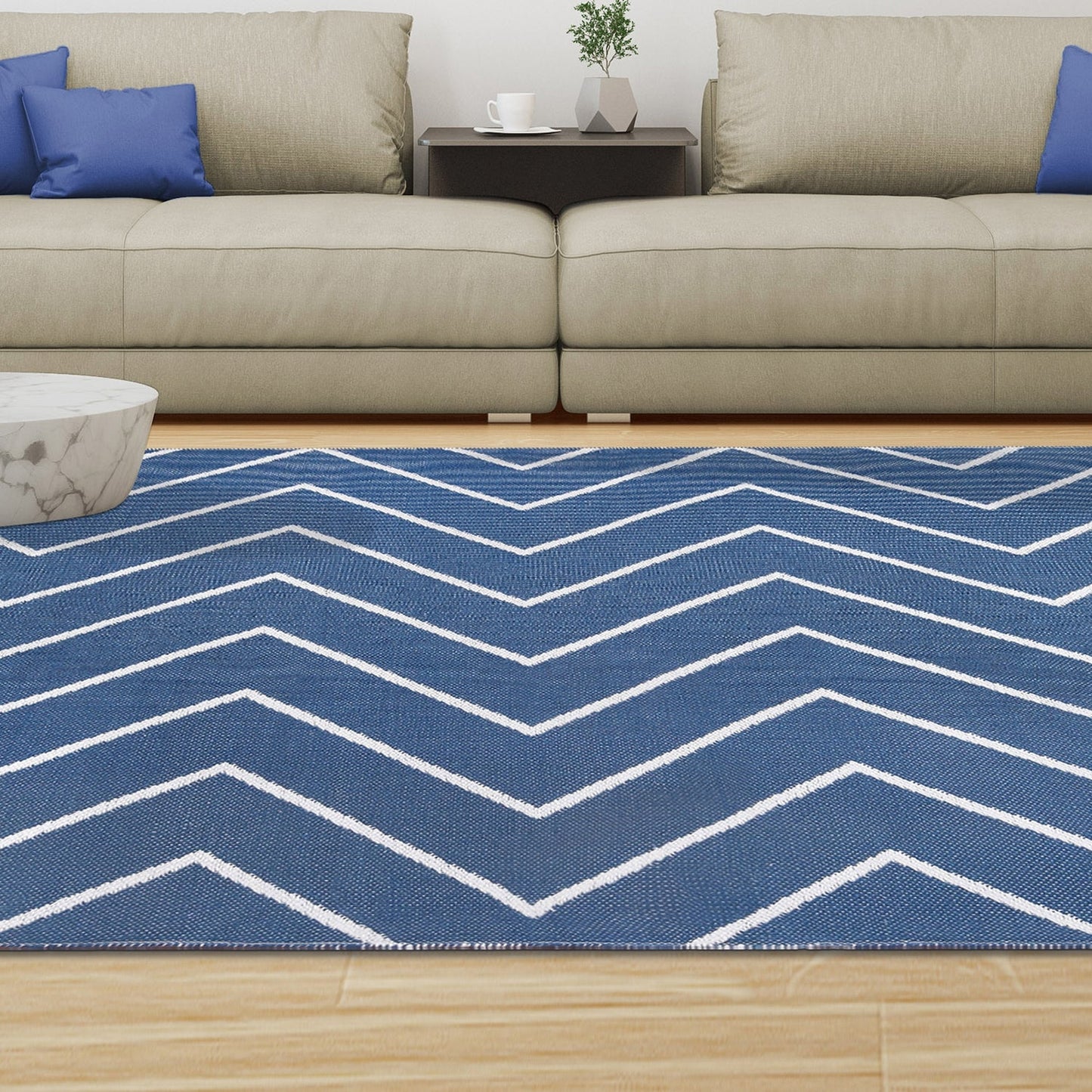 Superior Contemporary Chevron Zig-Zag Indoor Outdoor Area Rug - Navy Blue