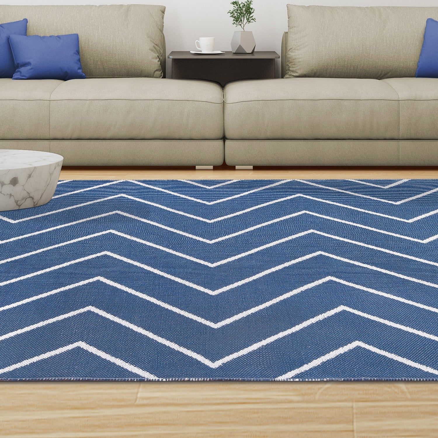 Superior Contemporary Chevron Zig-Zag Indoor Outdoor Area Rug - Navy Blue
