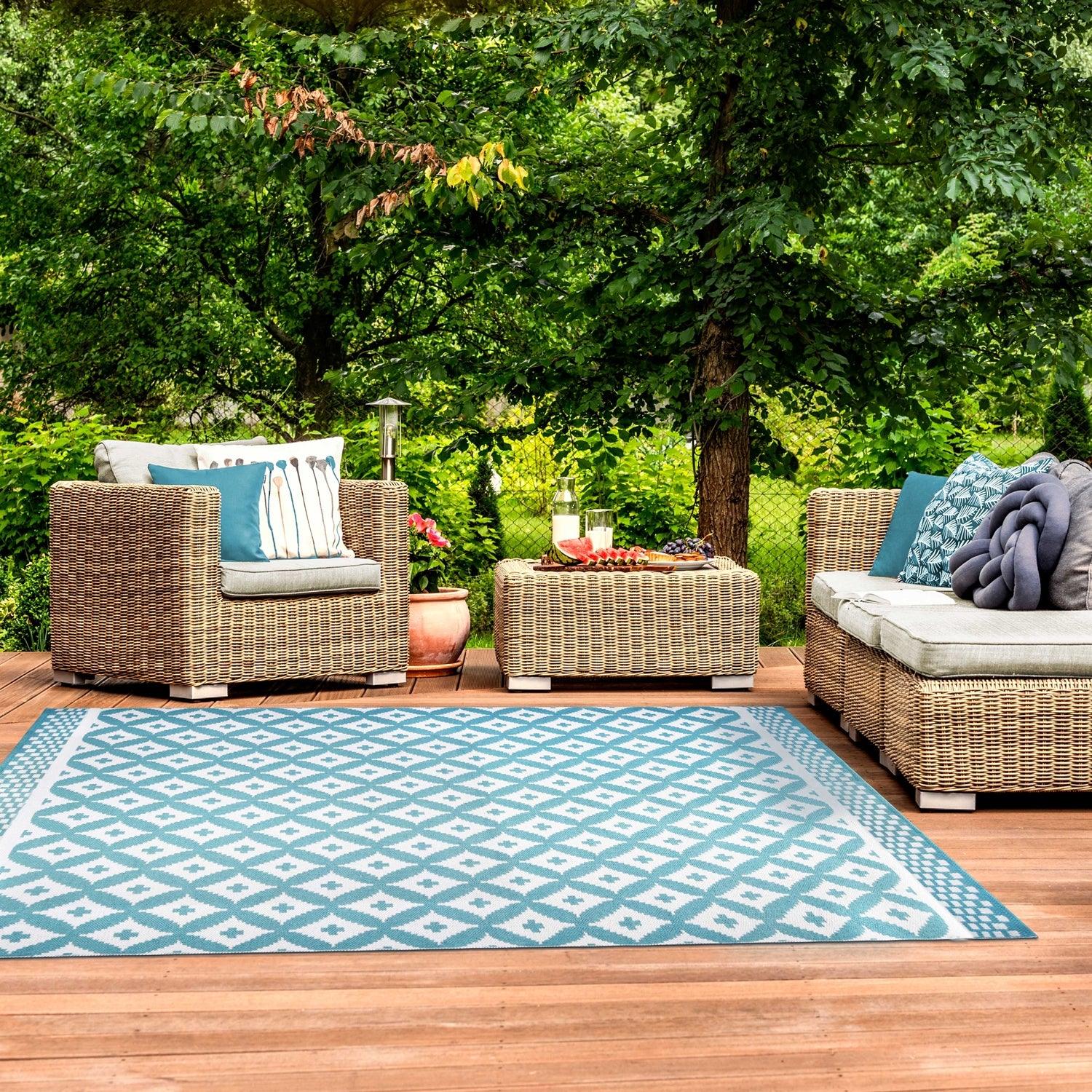 Superior Modern Geometric Lattice Indoor Outdoor Area Rug - Turquoise