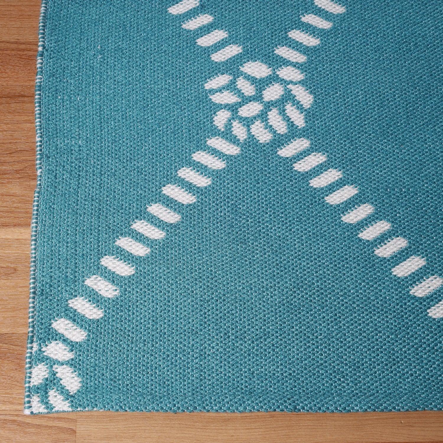 Superior Coastal Geometric Lattice Indoor Outdoor Luxurious Area Rug - Turquoise