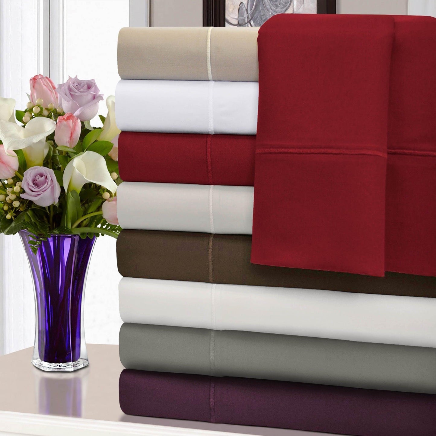 1500 Thread Count Ultra Soft Cotton Marrow Stitch Solid Pillowcase Set - Burgundy