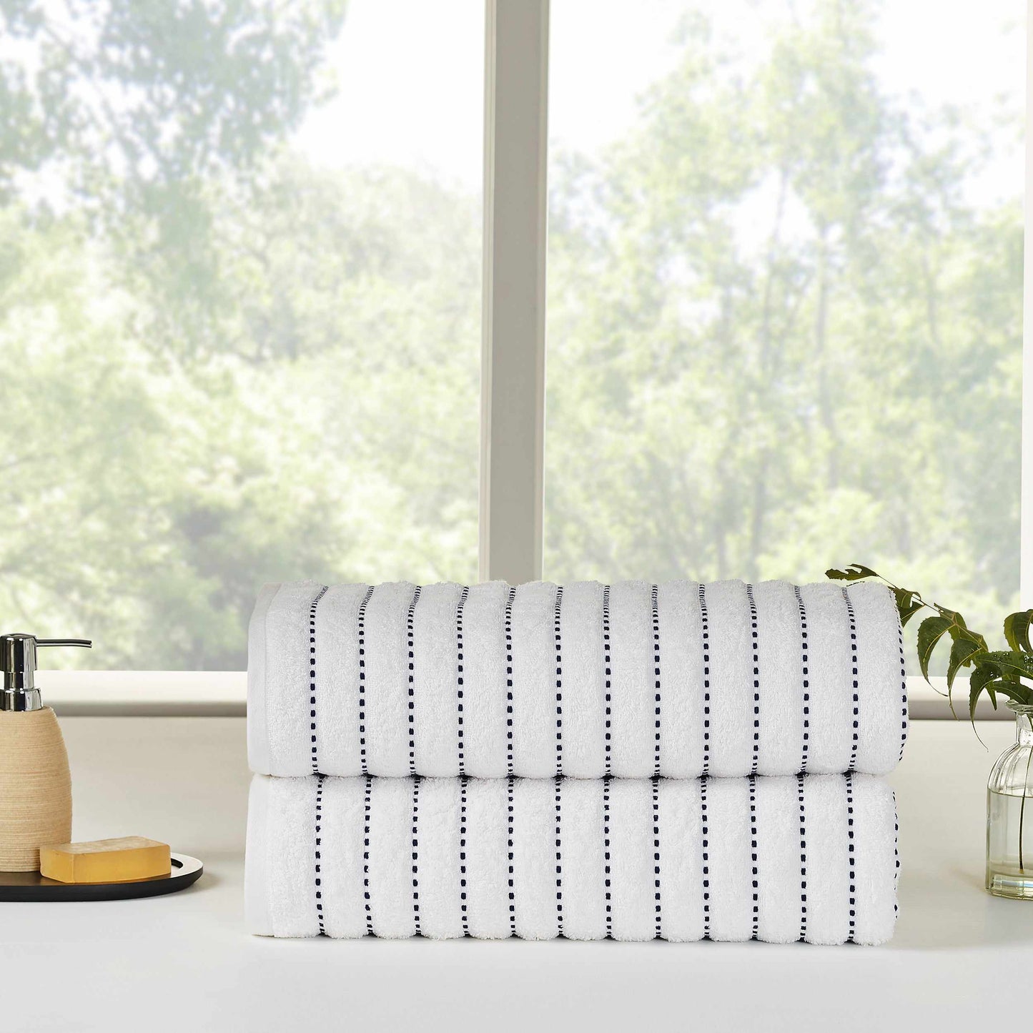Traditional Organic Wave 650 GSM 8- Pieces Bath Sheet Set - Navy Blue