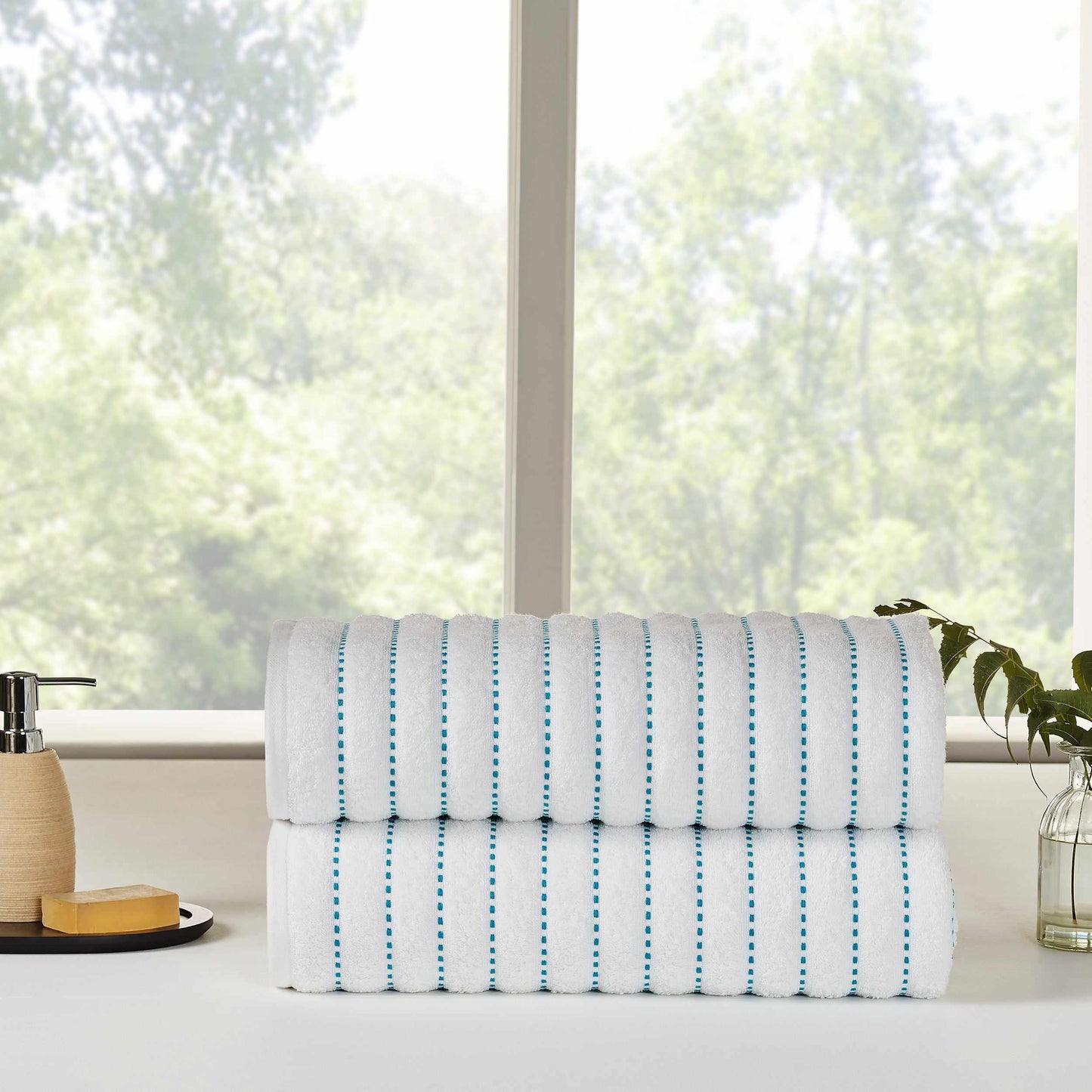 Traditional Organic Wave 650 GSM 8- Pieces Bath Sheet Set - Turquoise