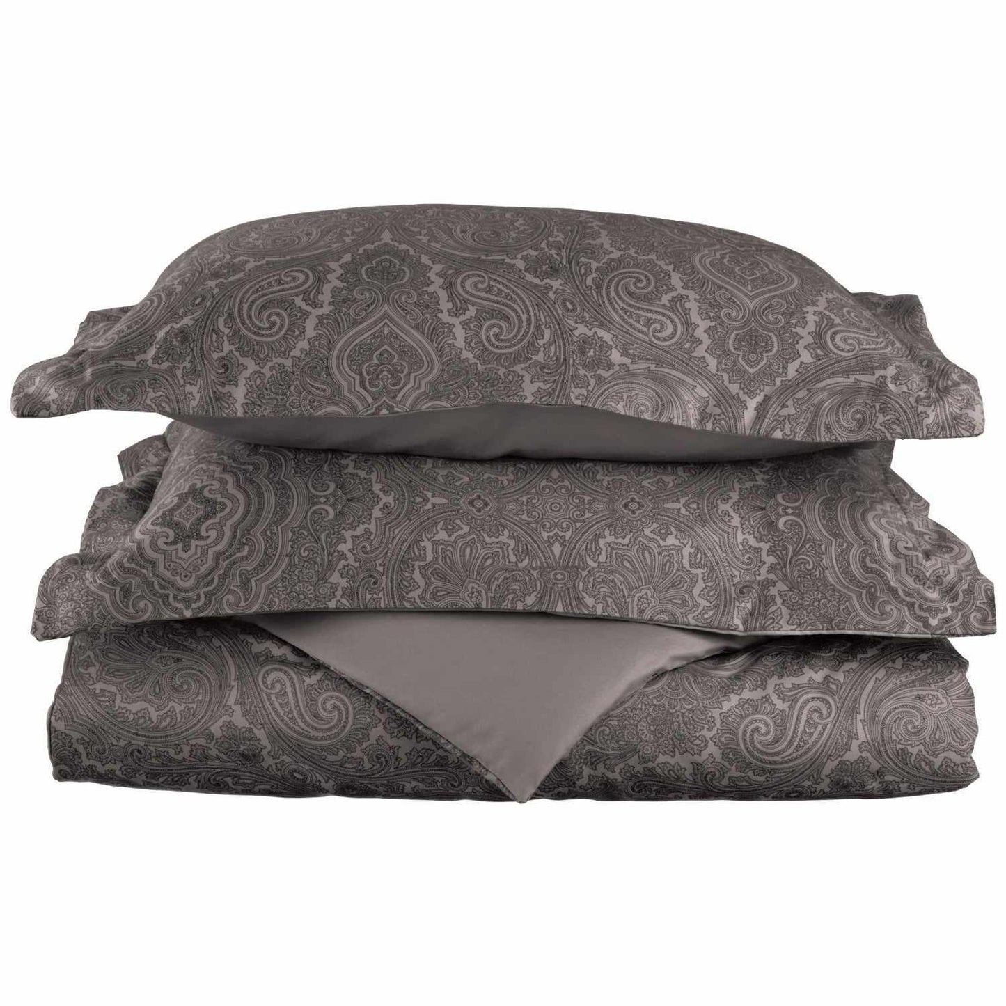 Superior Italian Paisley Cotton Blend Duvet Cover Set -Dark Grey
