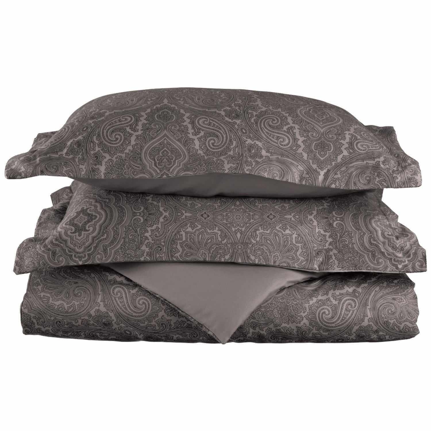 Superior Italian Paisley Cotton Blend Duvet Cover Set -Dark Grey