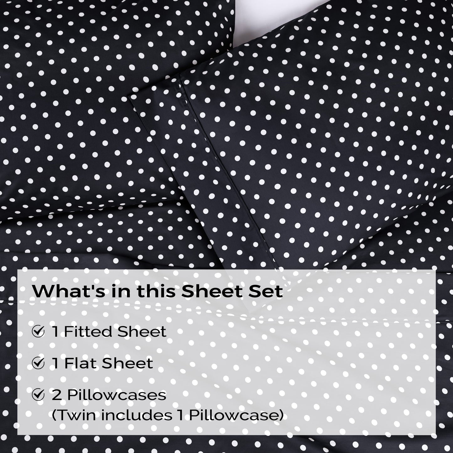 600 Thread Count Cotton Blend Polka Dot Luxury Deep Pocket Retro Bed Sheet Set - Black
