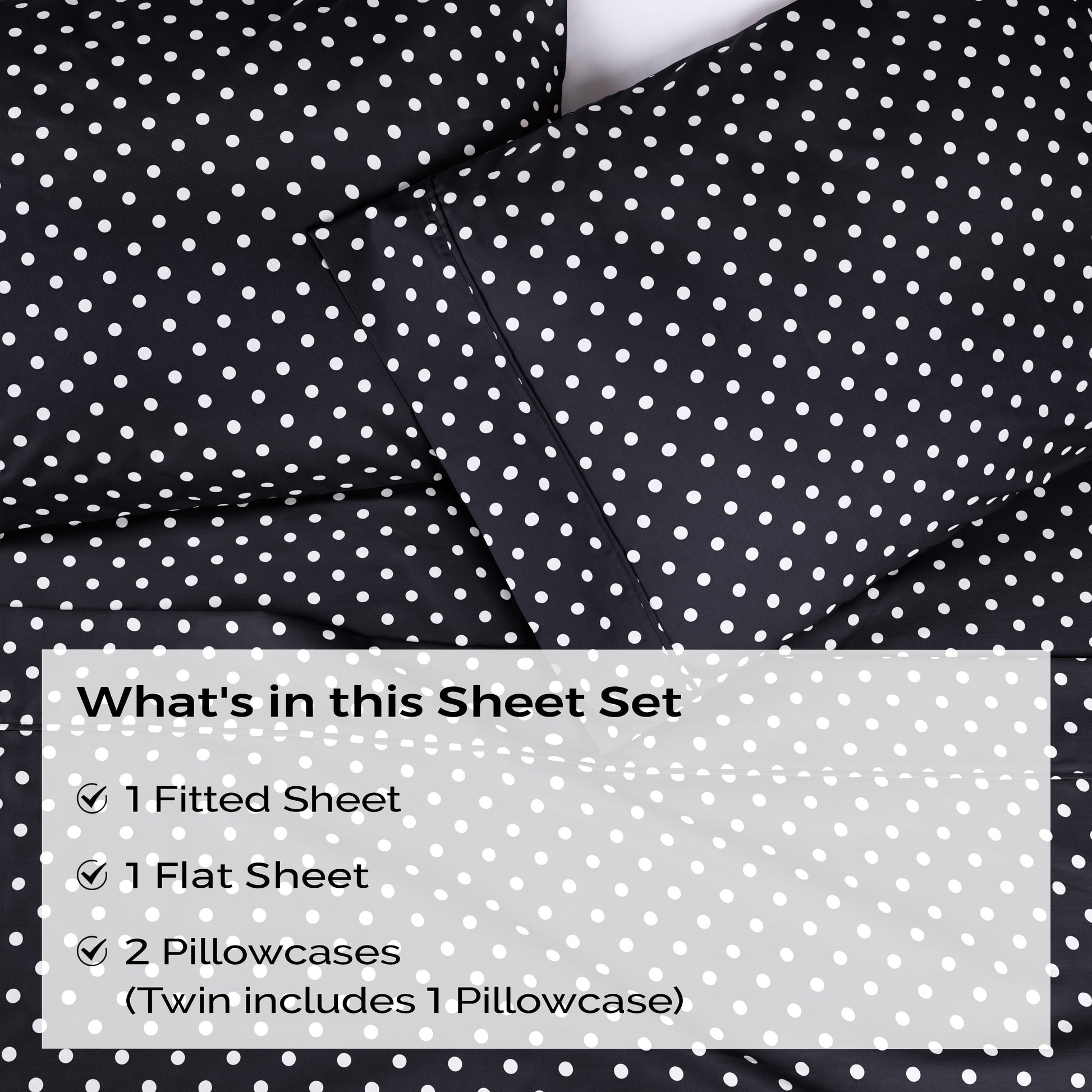 600 Thread Count Cotton Blend Polka Dot Luxury Deep Pocket Retro Bed Sheet Set - Black