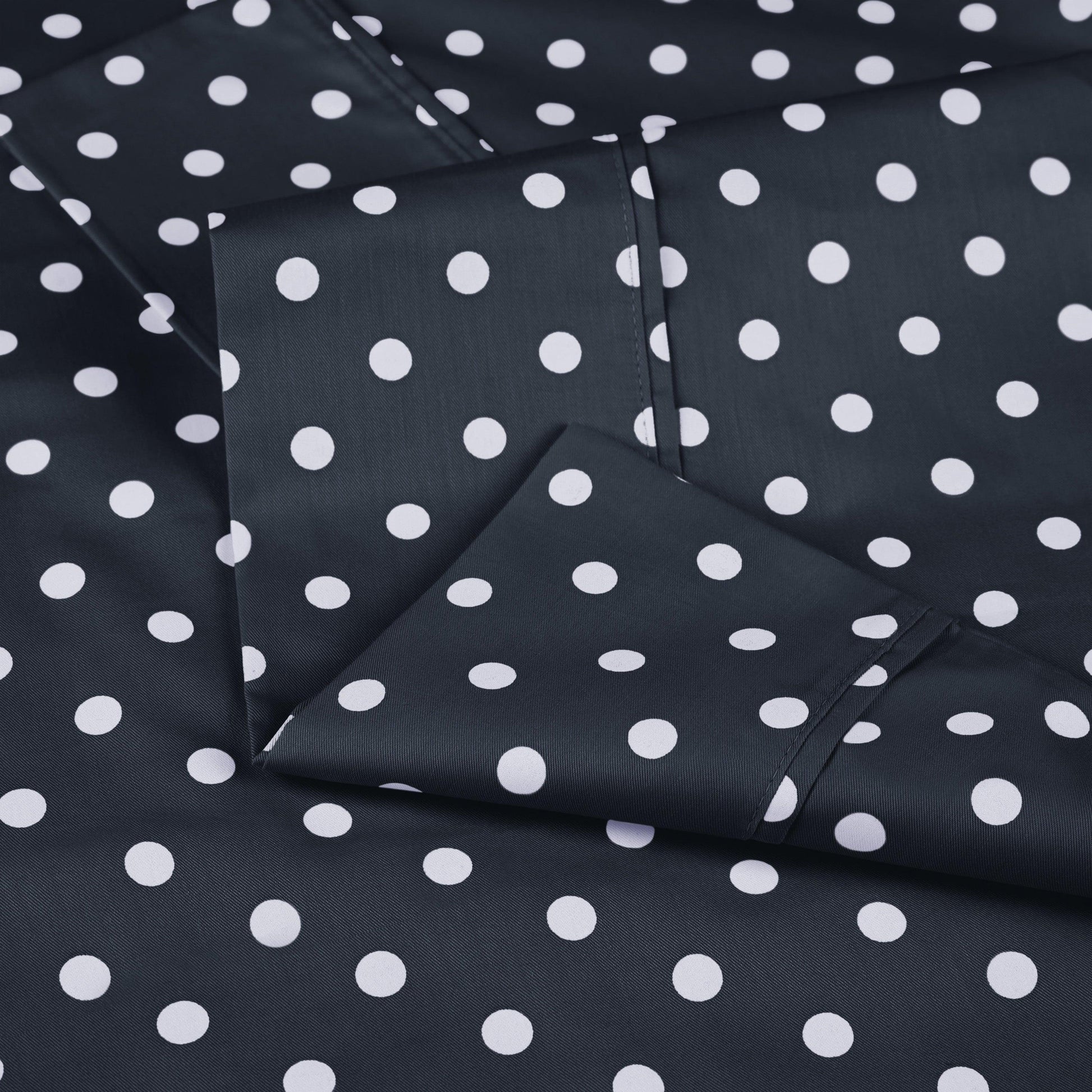 600 Thread Count Cotton Blend Polka Dot Luxury Deep Pocket Retro Bed Sheet Set - Black