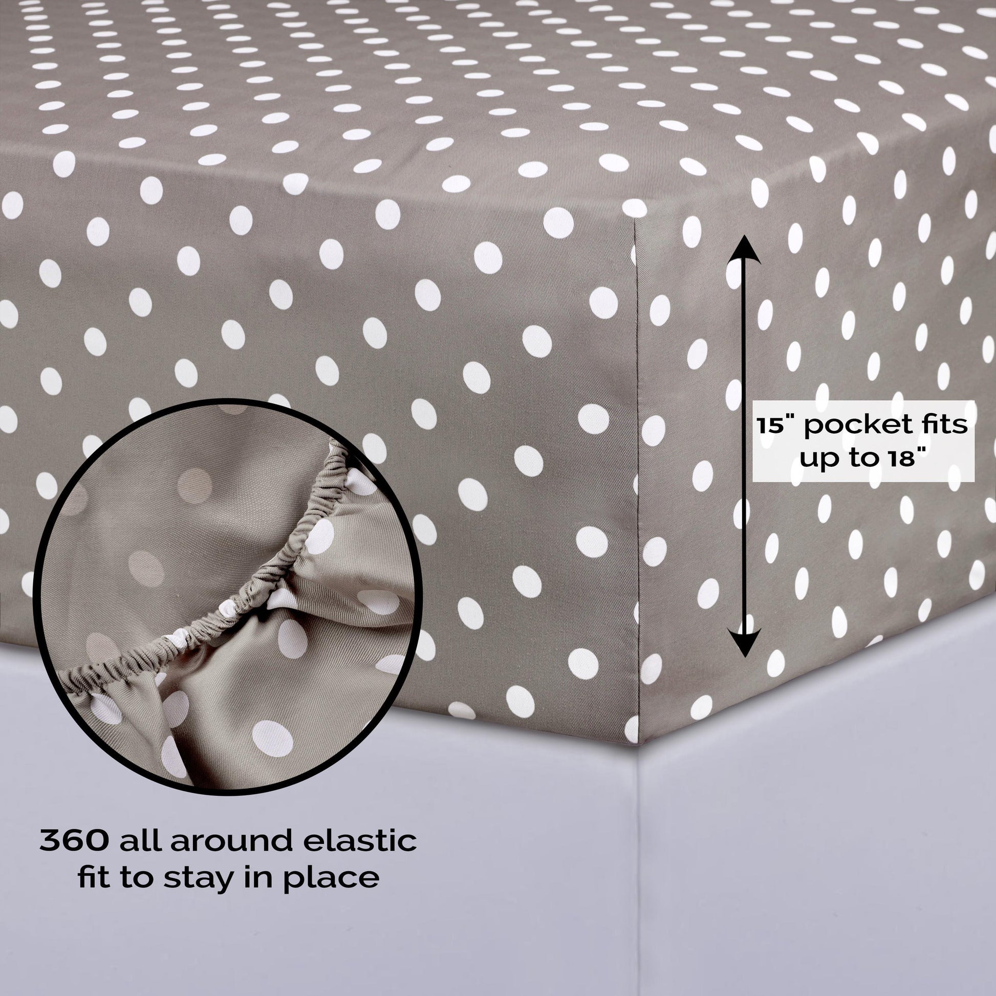 600 Thread Count Cotton Blend Polka Dot Luxury Deep Pocket Retro Bed Sheet Set - Light Grey