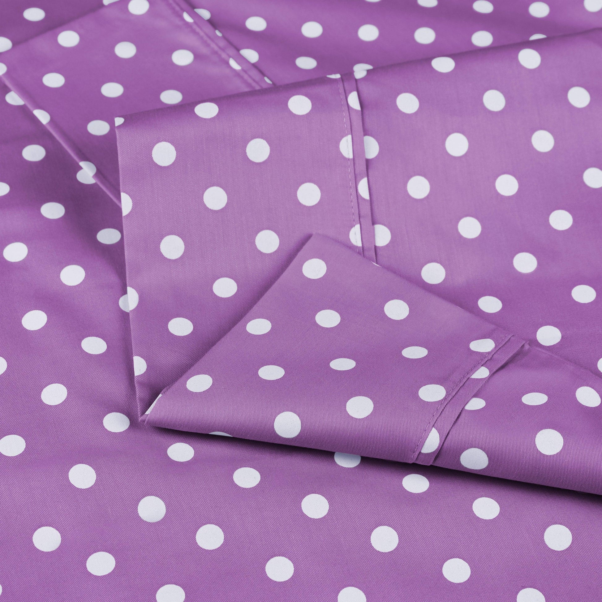 600 Thread Count Cotton Blend Polka Dot Luxury Deep Pocket Retro Bed Sheet Set - Lilac
