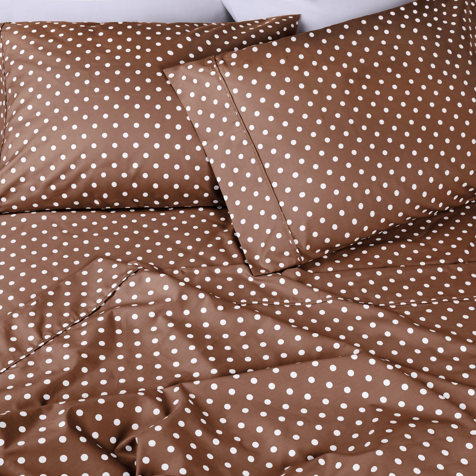 600 Thread Count Cotton Blend Polka Dot Luxury Deep Pocket Retro Bed Sheet Set - Taupe