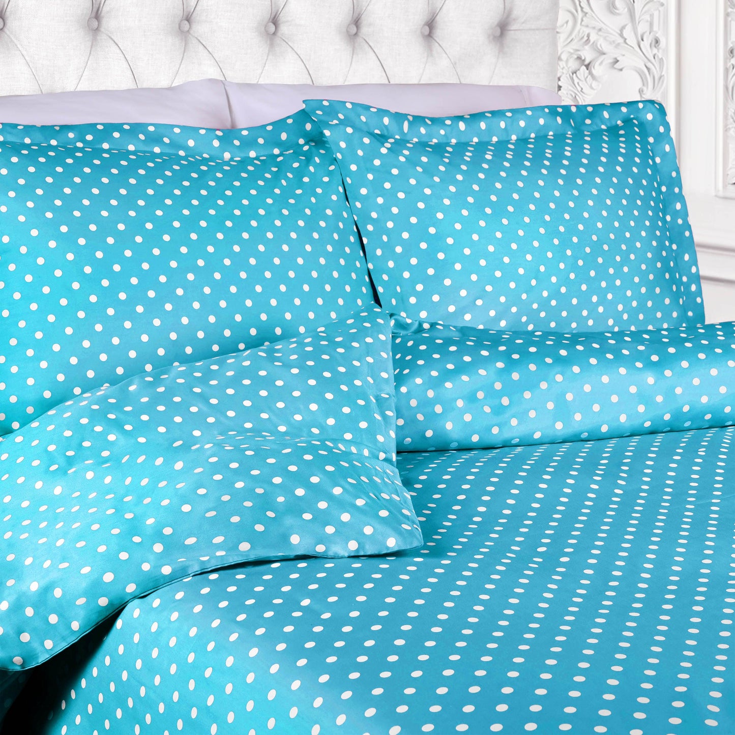 Superior Cotton Blend Polka Dot Luxury Plush Duvet Cover Set - Aqua