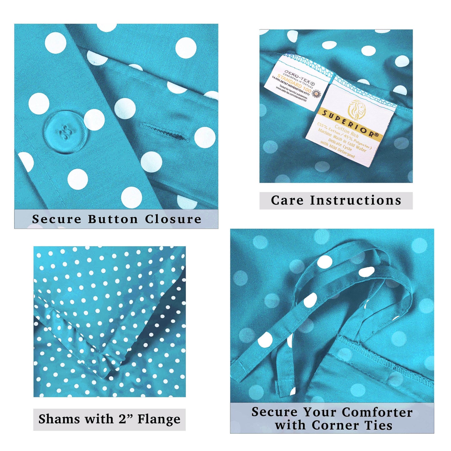 Superior Cotton Blend Polka Dot Luxury Plush Duvet Cover Set - Aqua