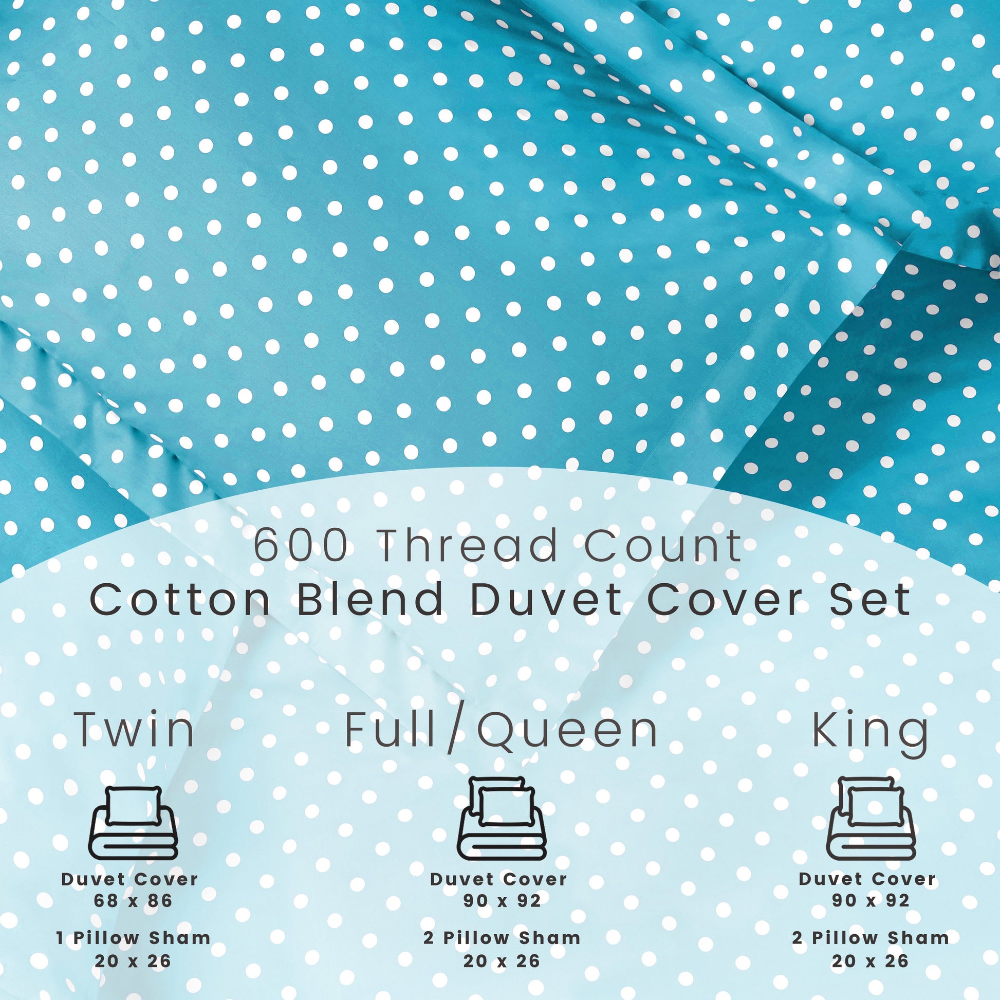 Superior Cotton Blend Polka Dot Luxury Plush Duvet Cover Set - Aqua