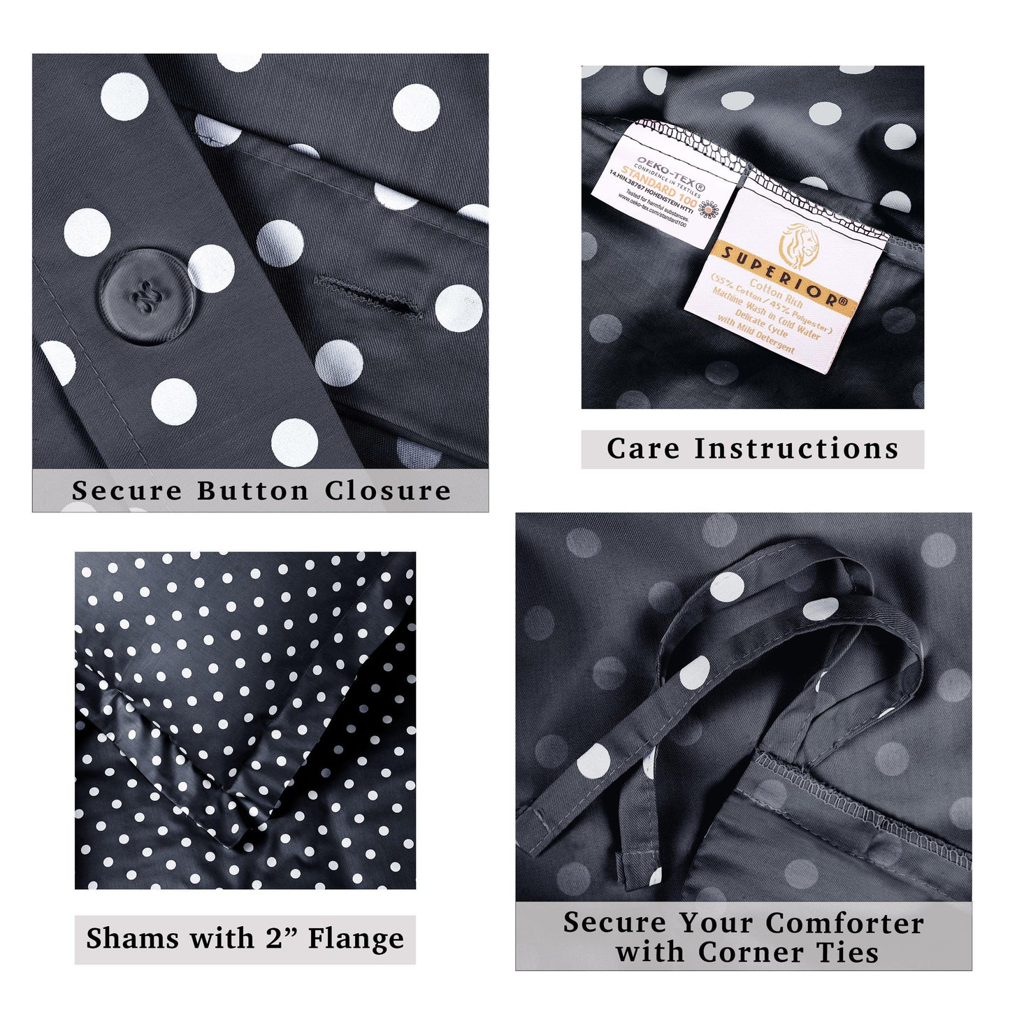 Superior Cotton Blend Polka Dot Luxury Plush Duvet Cover Set - Black
