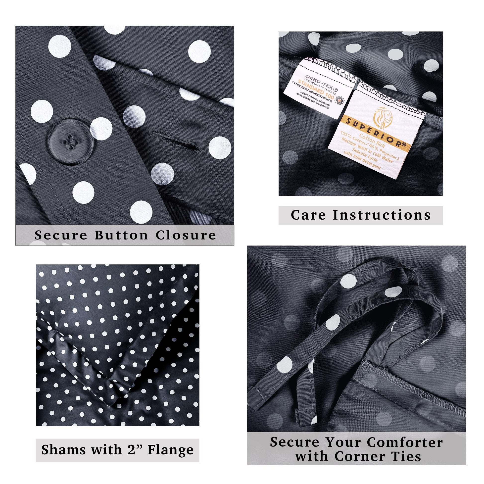 Superior Cotton Blend Polka Dot Luxury Plush Duvet Cover Set - Black