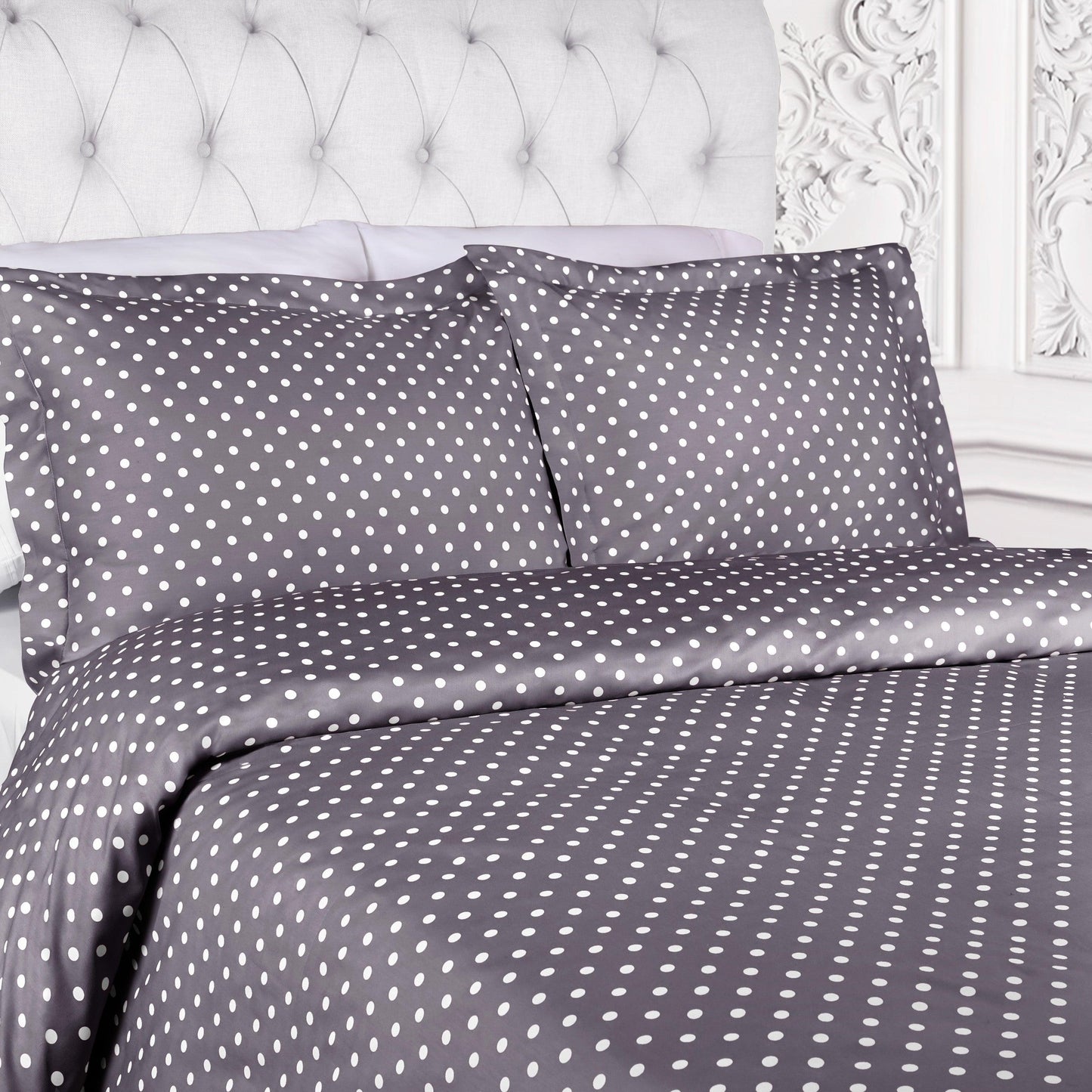 Superior Cotton Blend Polka Dot Luxury Plush Duvet Cover Set - Grey