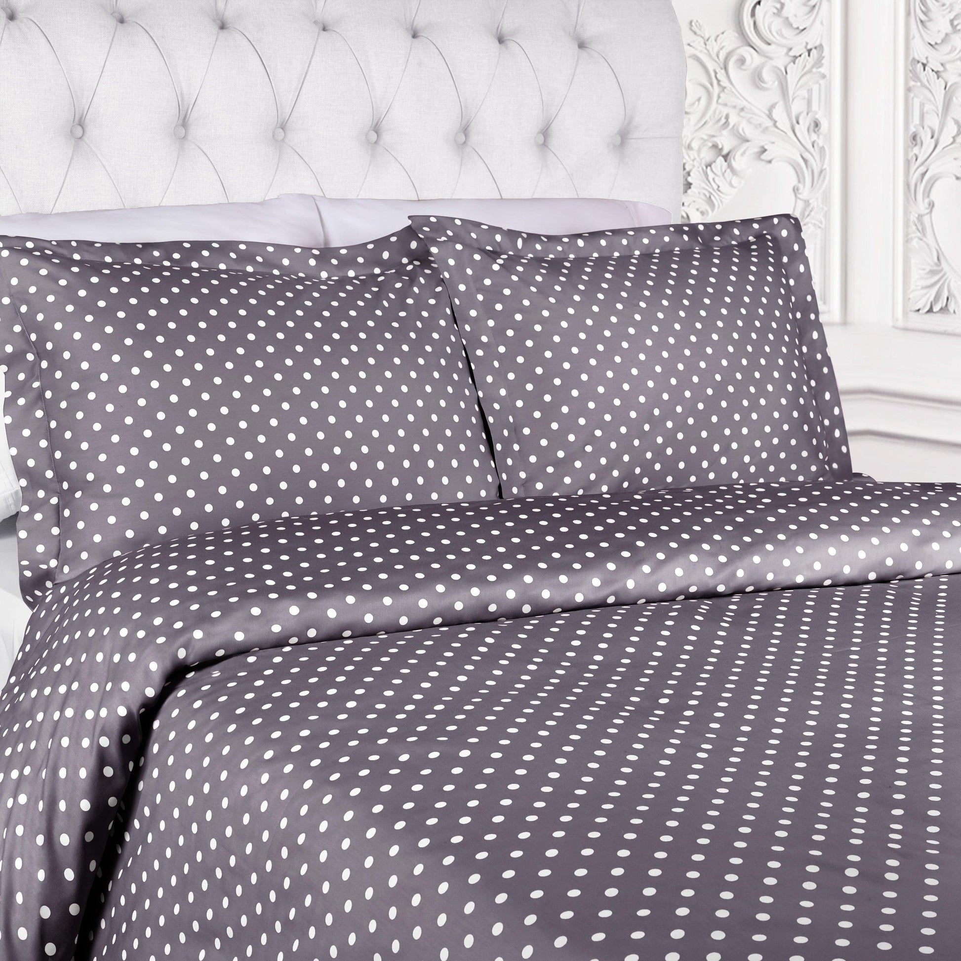 Superior Cotton Blend Polka Dot Luxury Plush Duvet Cover Set - Grey
