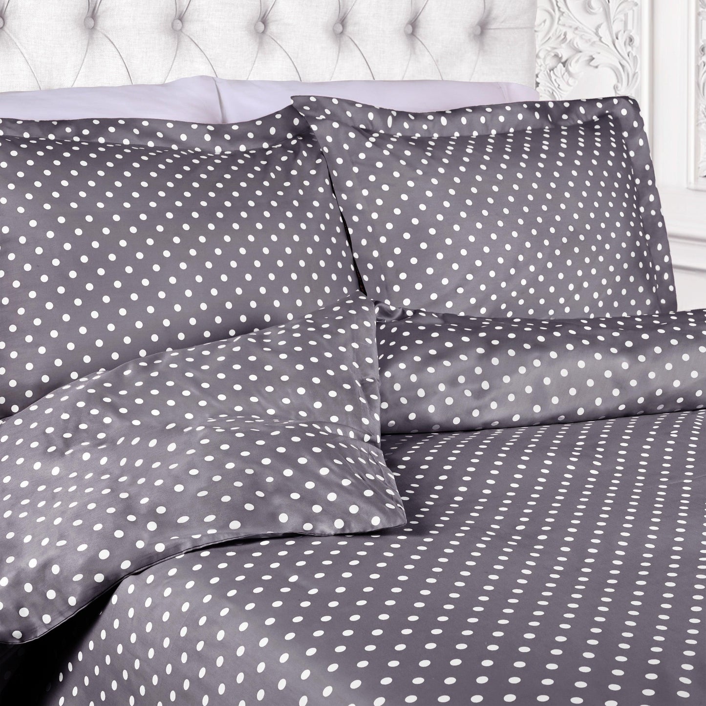 Superior Cotton Blend Polka Dot Luxury Plush Duvet Cover Set - Grey