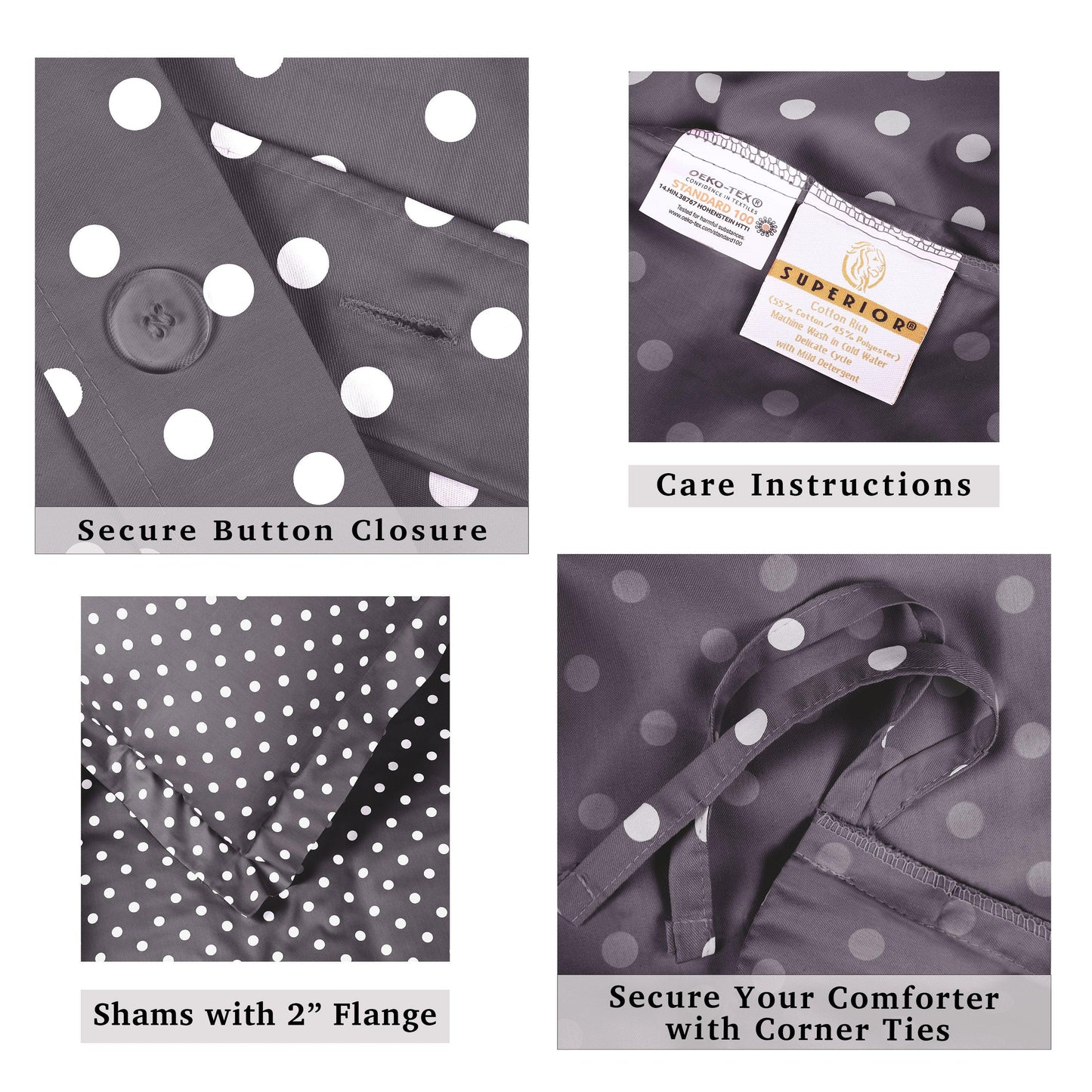 Superior Cotton Blend Polka Dot Luxury Plush Duvet Cover Set - Grey