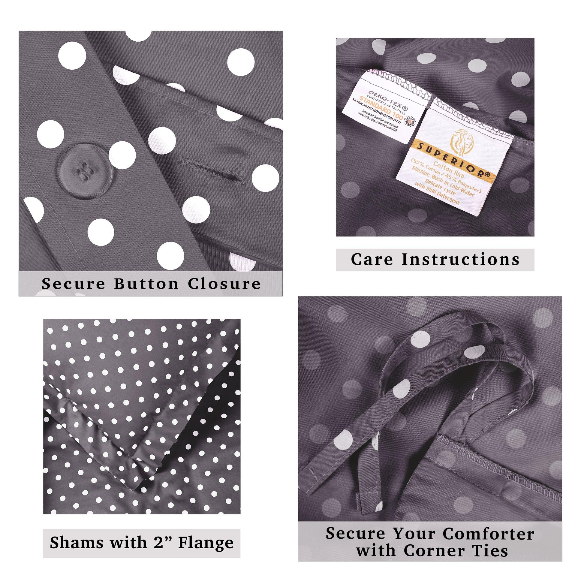 Superior Cotton Blend Polka Dot Luxury Plush Duvet Cover Set - Grey