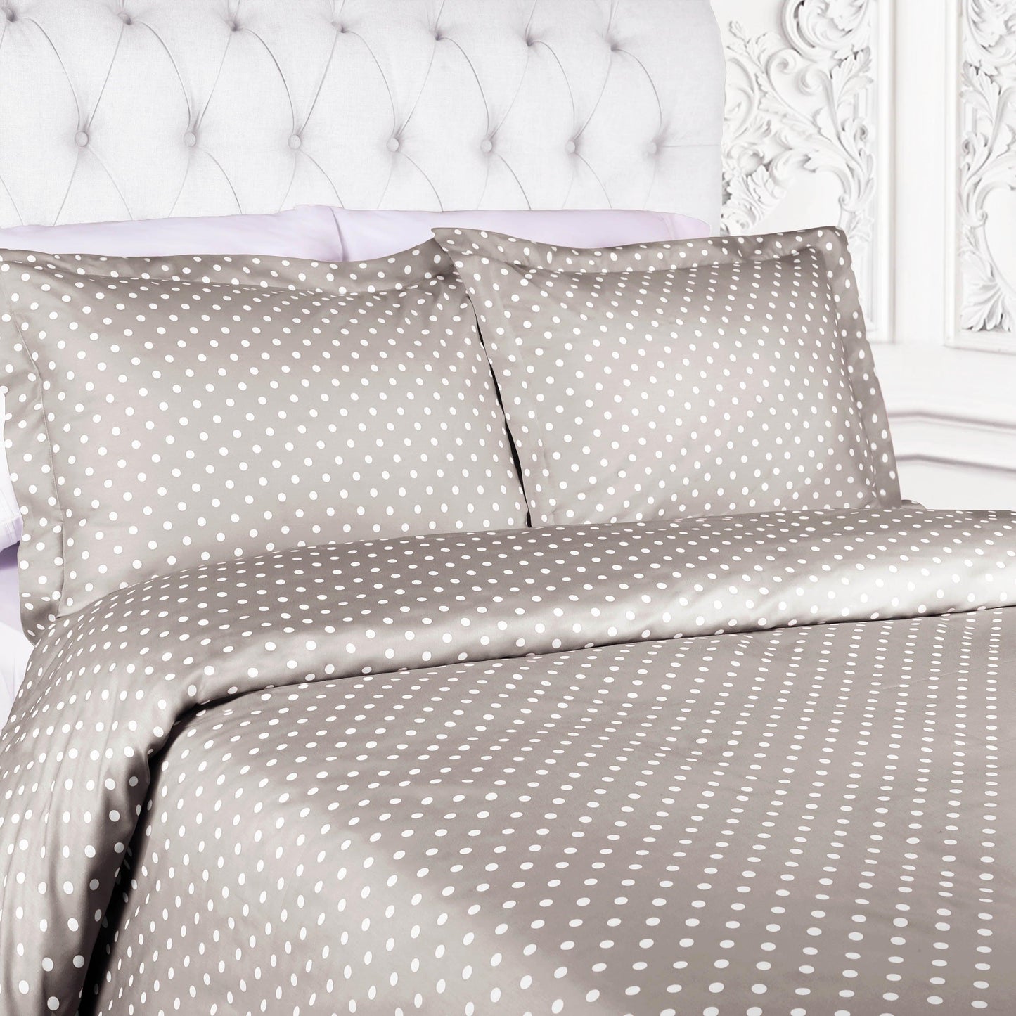 Superior Cotton Blend Polka Dot Luxury Plush Duvet Cover Set - Light Grey