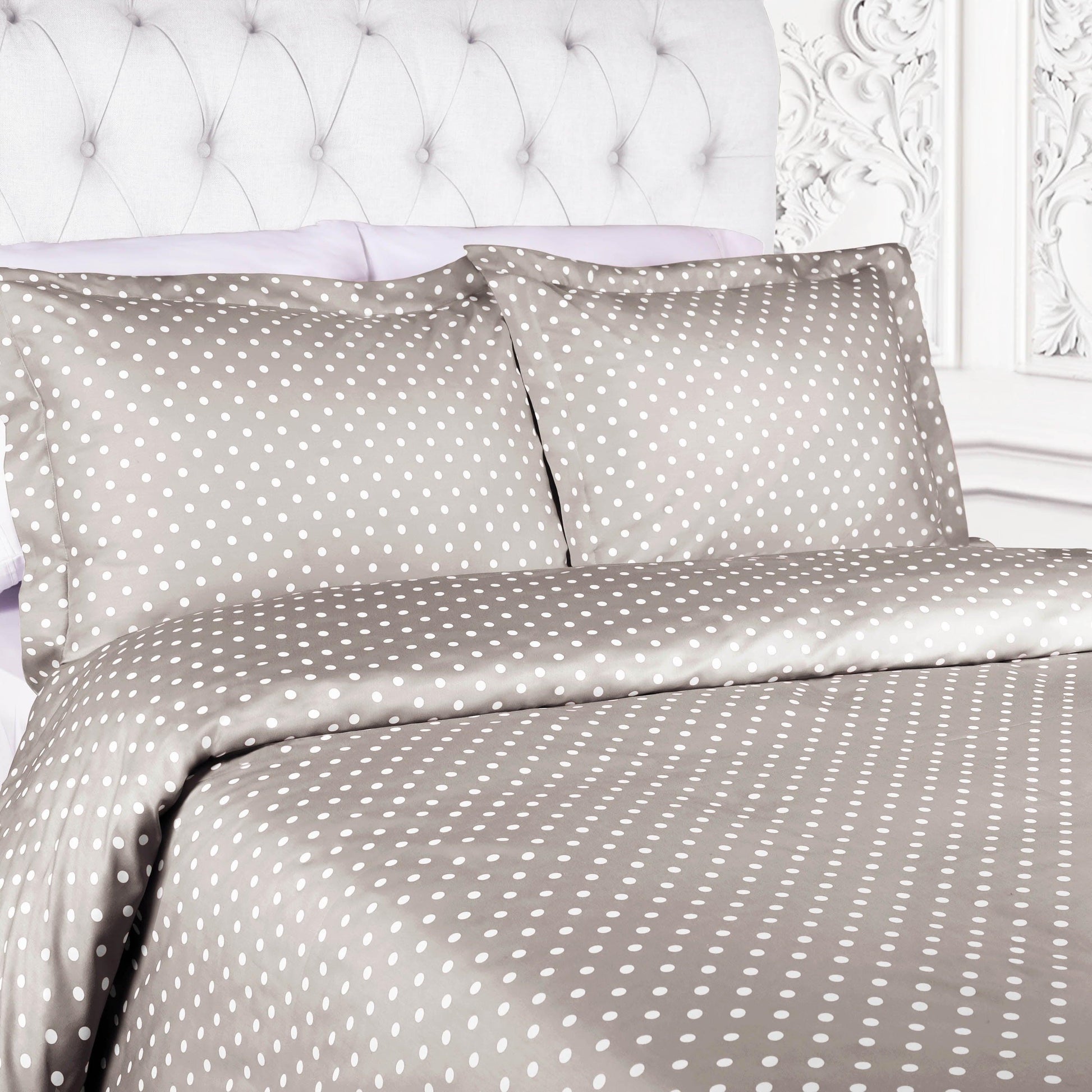 Superior Cotton Blend Polka Dot Luxury Plush Duvet Cover Set - Light Grey