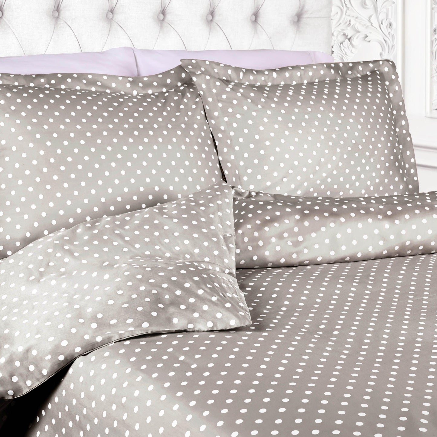 Superior Cotton Blend Polka Dot Luxury Plush Duvet Cover Set - Light Grey