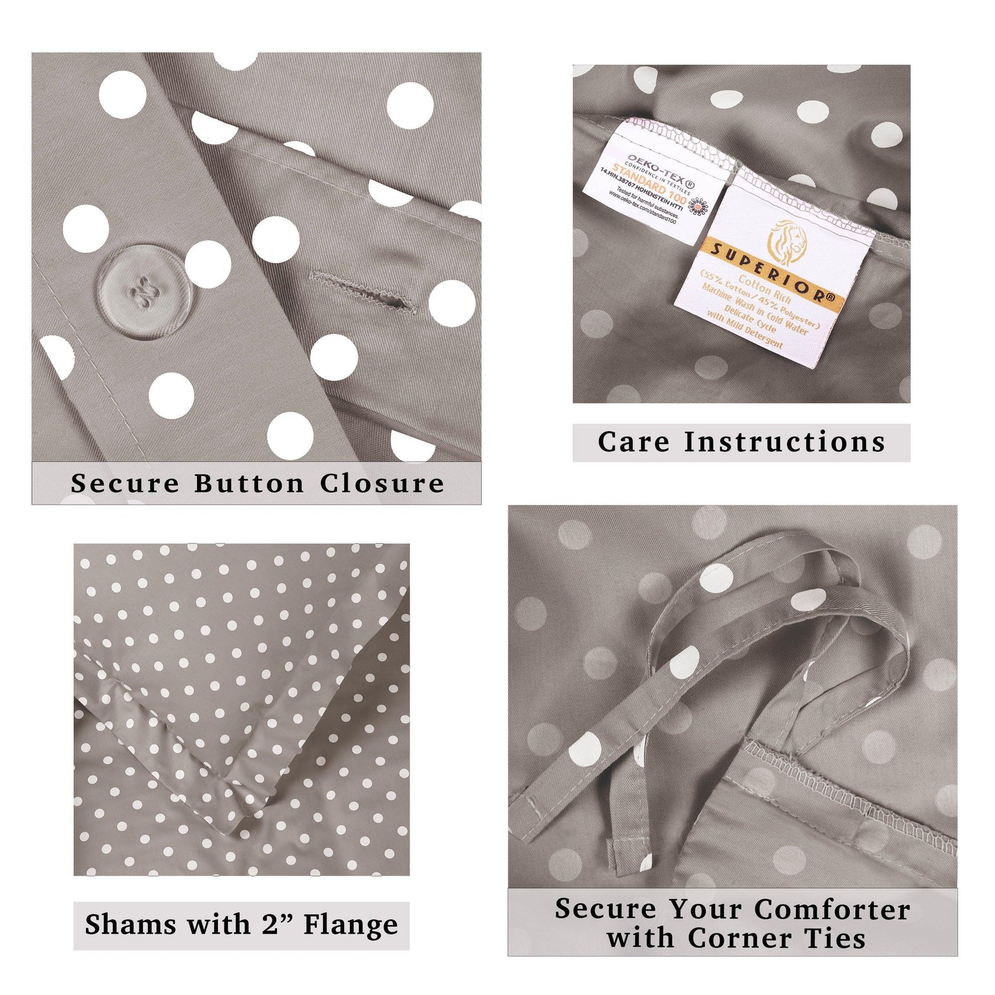 Superior Cotton Blend Polka Dot Luxury Plush Duvet Cover Set - Light Grey