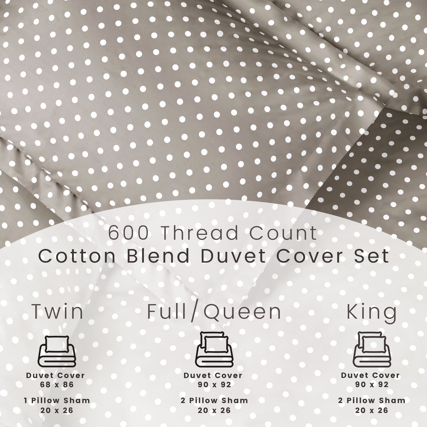 Superior Cotton Blend Polka Dot Luxury Plush Duvet Cover Set - Light Grey