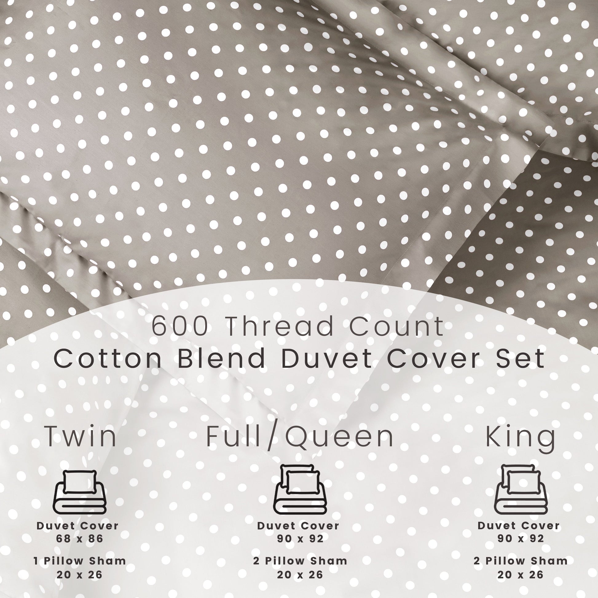 Superior Cotton Blend Polka Dot Luxury Plush Duvet Cover Set - Light Grey
