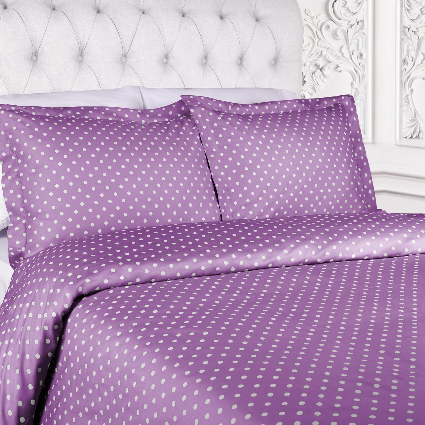 Superior Cotton Blend Polka Dot Luxury Plush Duvet Cover Set - Lilac