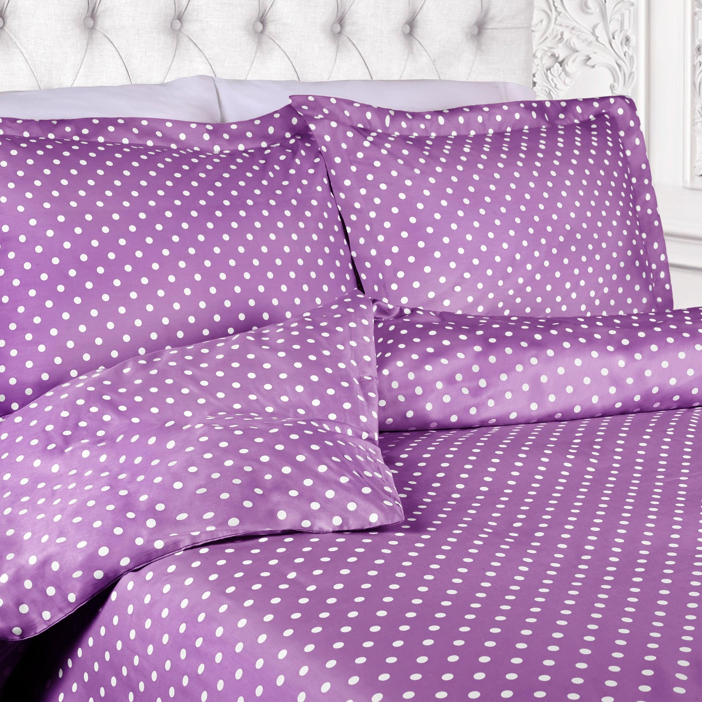 Superior Cotton Blend Polka Dot Luxury Plush Duvet Cover Set - Lilac