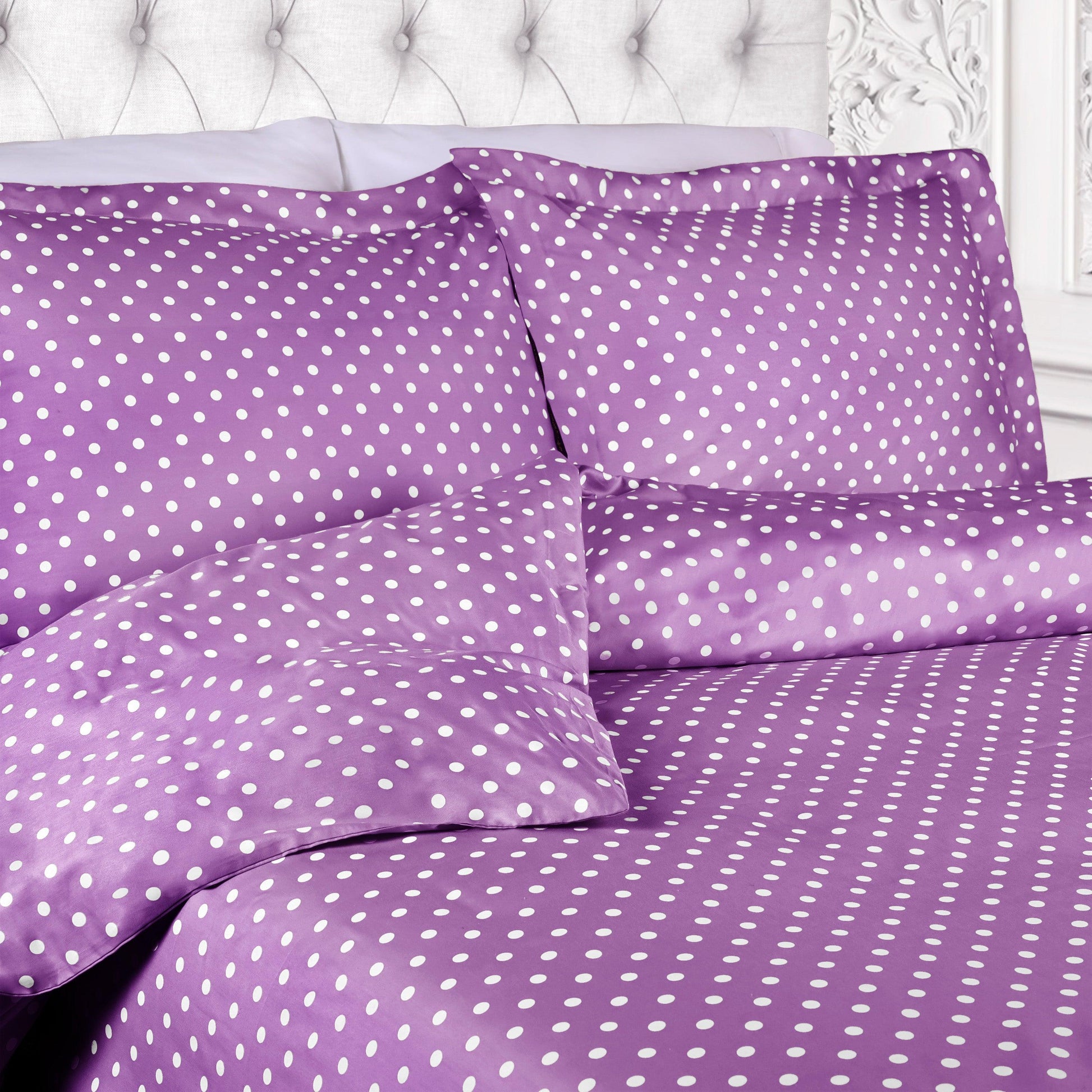 Superior Cotton Blend Polka Dot Luxury Plush Duvet Cover Set - Lilac