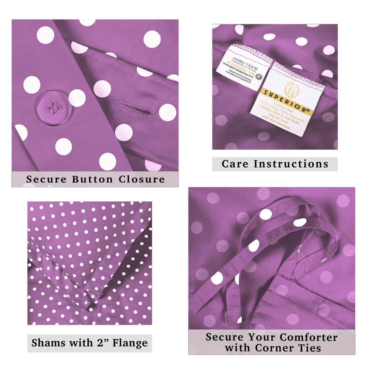 Superior Cotton Blend Polka Dot Luxury Plush Duvet Cover Set - Lilac
