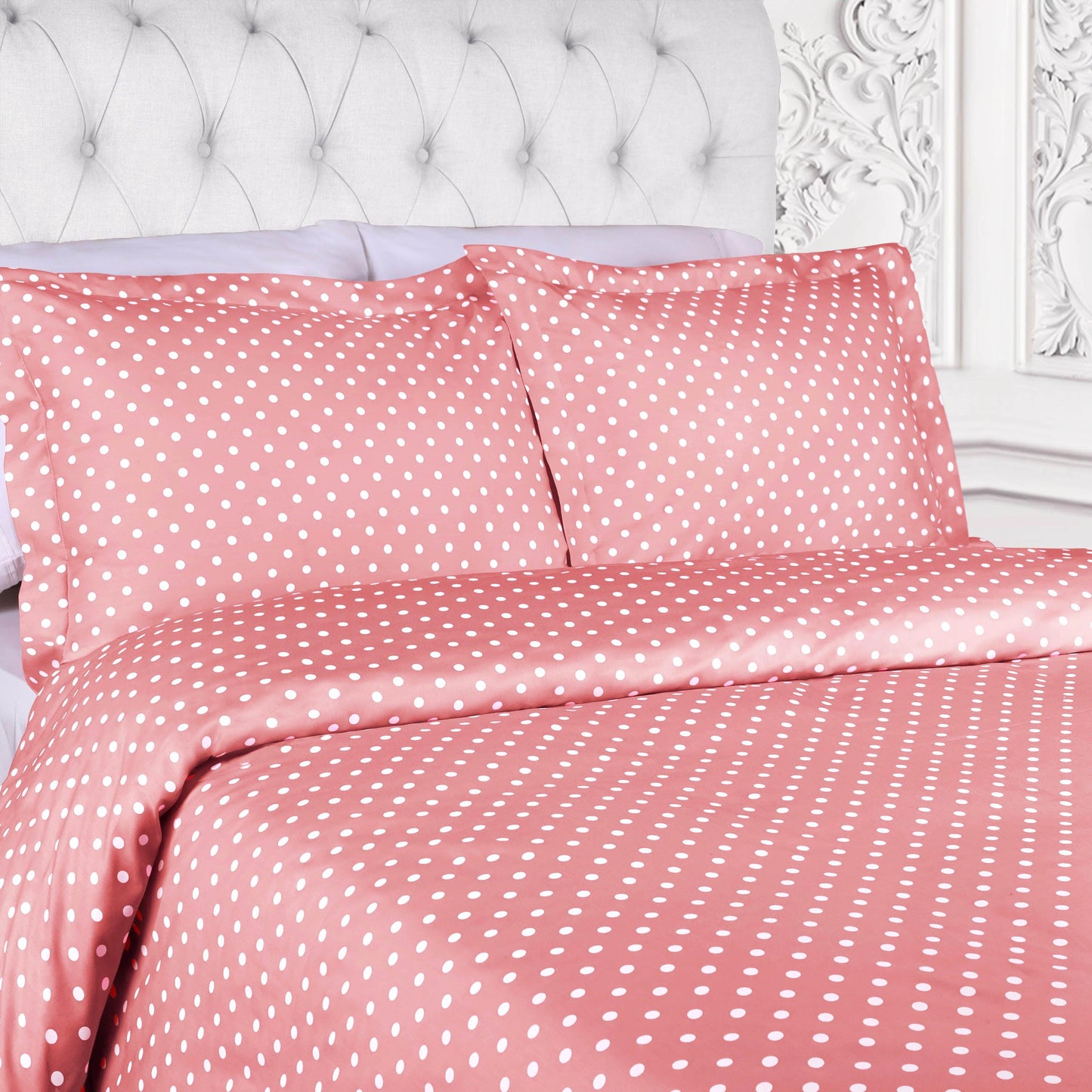 Superior Cotton Blend Polka Dot Luxury Plush Duvet Cover Set - Pink