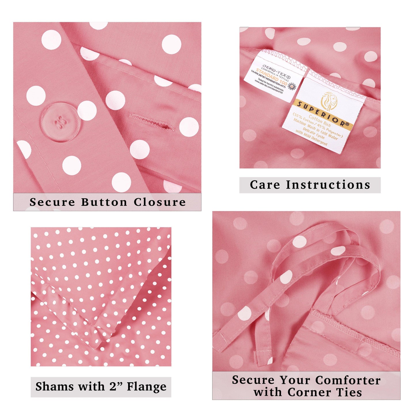 Superior Cotton Blend Polka Dot Luxury Plush Duvet Cover Set - Pink