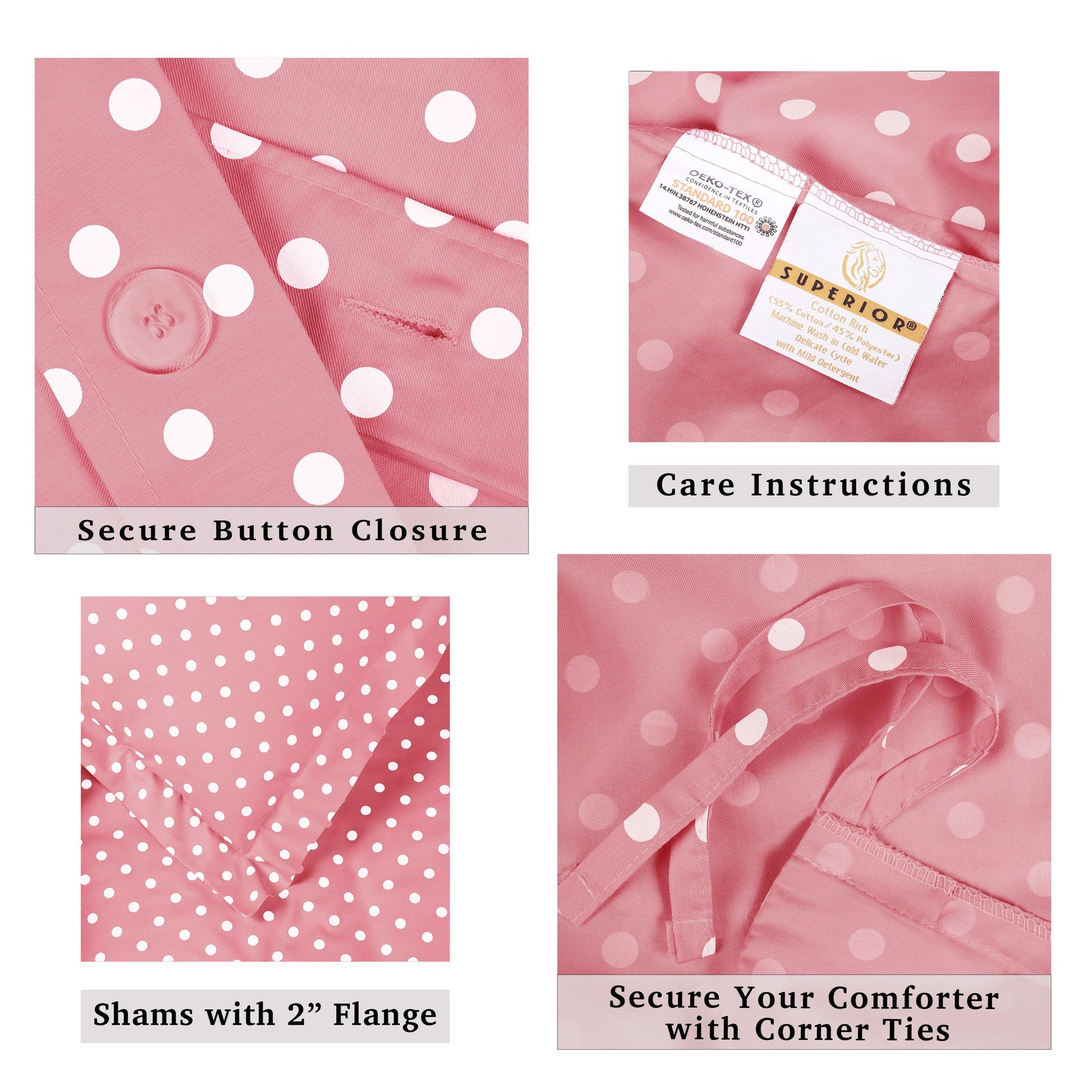 Superior Cotton Blend Polka Dot Luxury Plush Duvet Cover Set - Pink