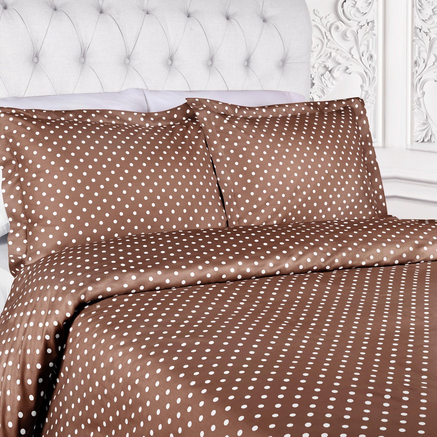 Superior Cotton Blend Polka Dot Luxury Plush Duvet Cover Set - Taupe