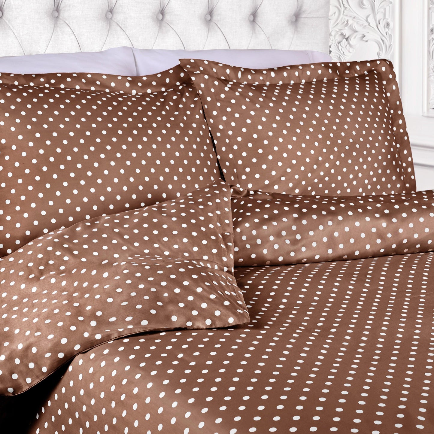 Superior Cotton Blend Polka Dot Luxury Plush Duvet Cover Set - Taupe
