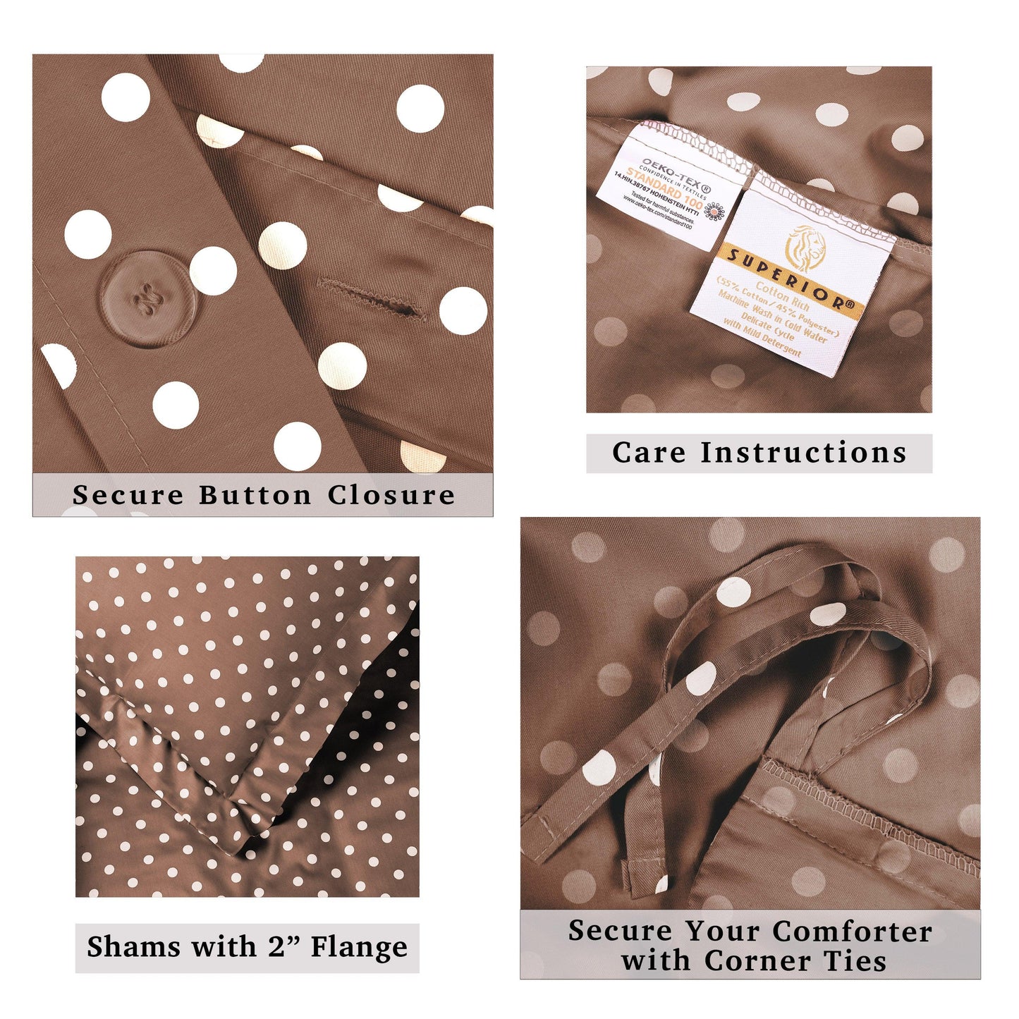 Superior Cotton Blend Polka Dot Luxury Plush Duvet Cover Set - Taupe