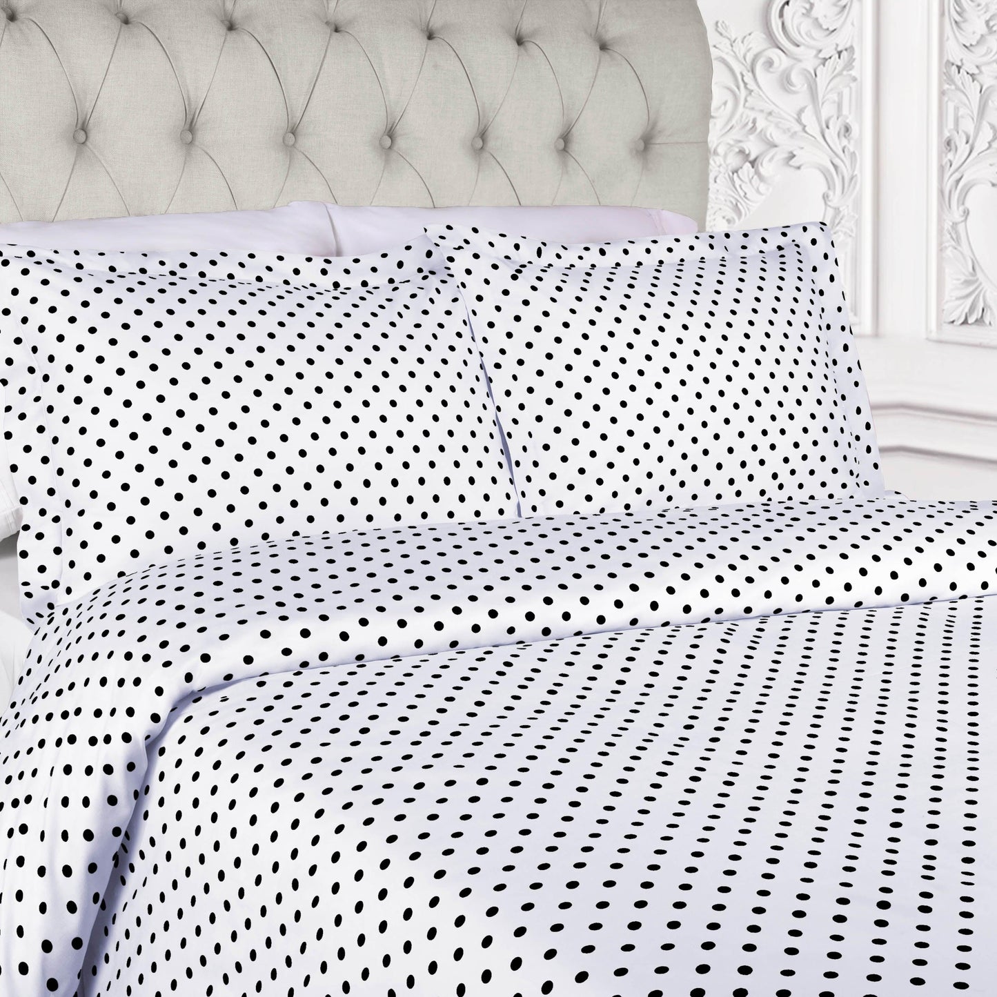 Superior Cotton Blend Polka Dot Luxury Plush Duvet Cover Set - White