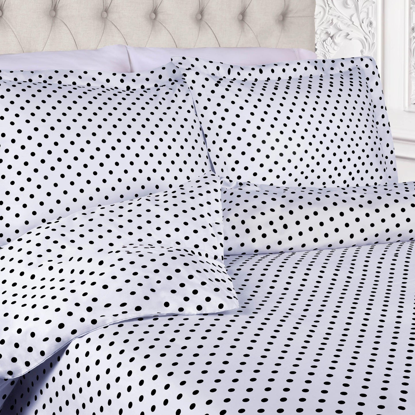 Superior Cotton Blend Polka Dot Luxury Plush Duvet Cover Set - White