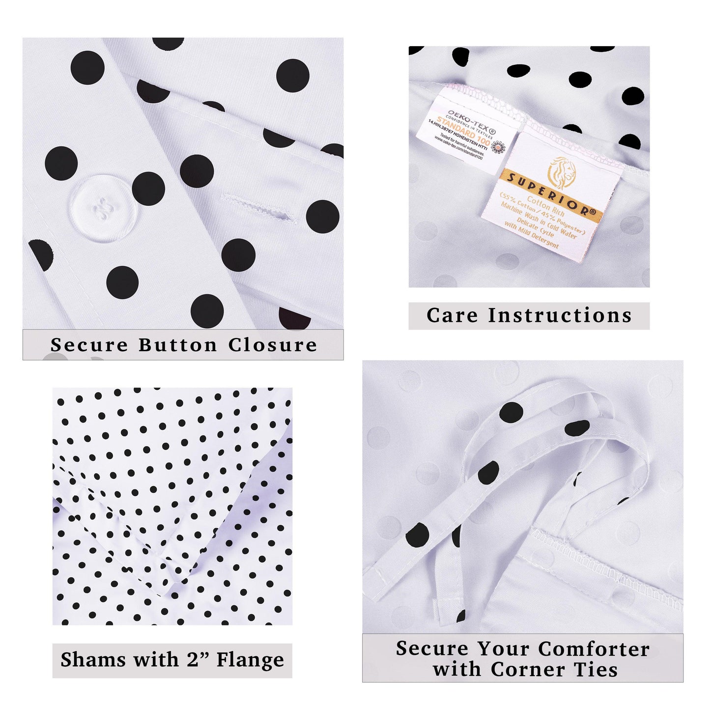 Superior Cotton Blend Polka Dot Luxury Plush Duvet Cover Set - White